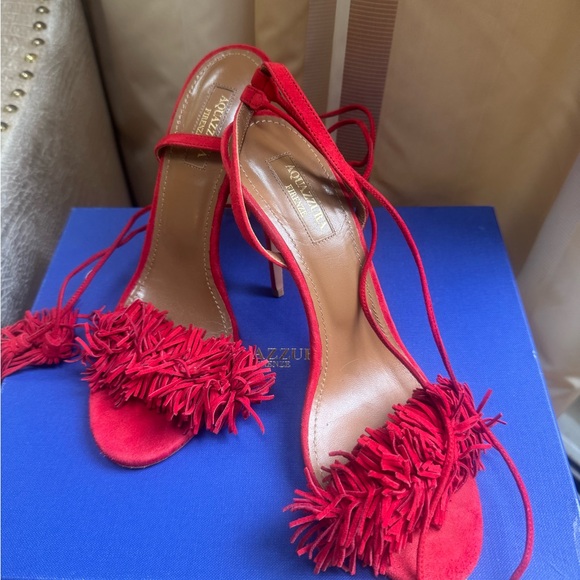Aquazzura Red Fringe Sandals